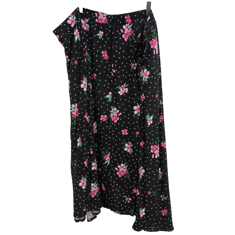 Woman Within Womens Maxi Skirt Size 34W Black Pink Floral Slit BOHO Festival